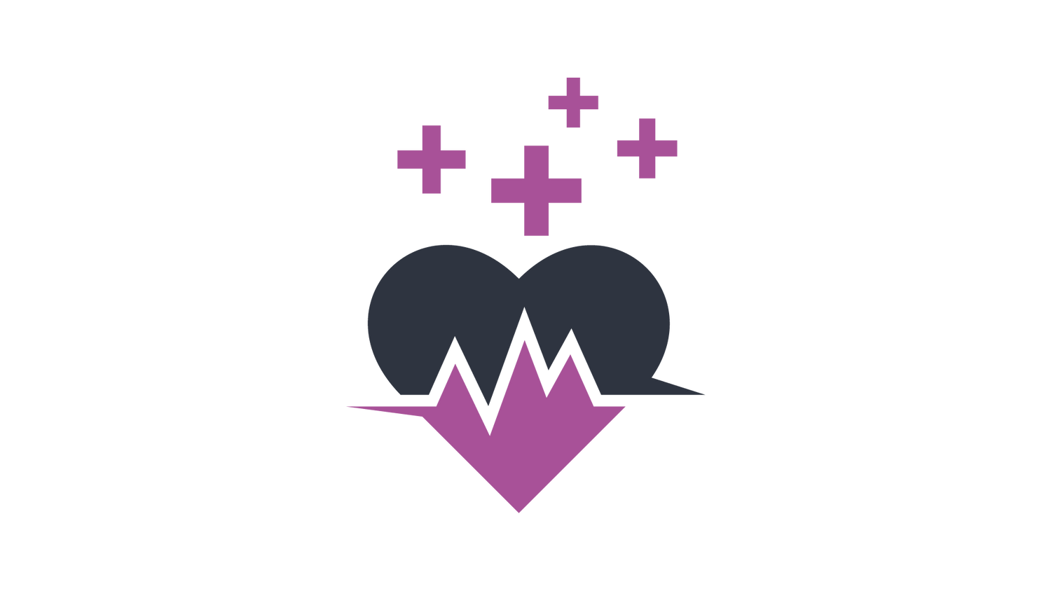 Icon of a heart divided in the middle by a heart beat shaped gap, with plus signs above it
