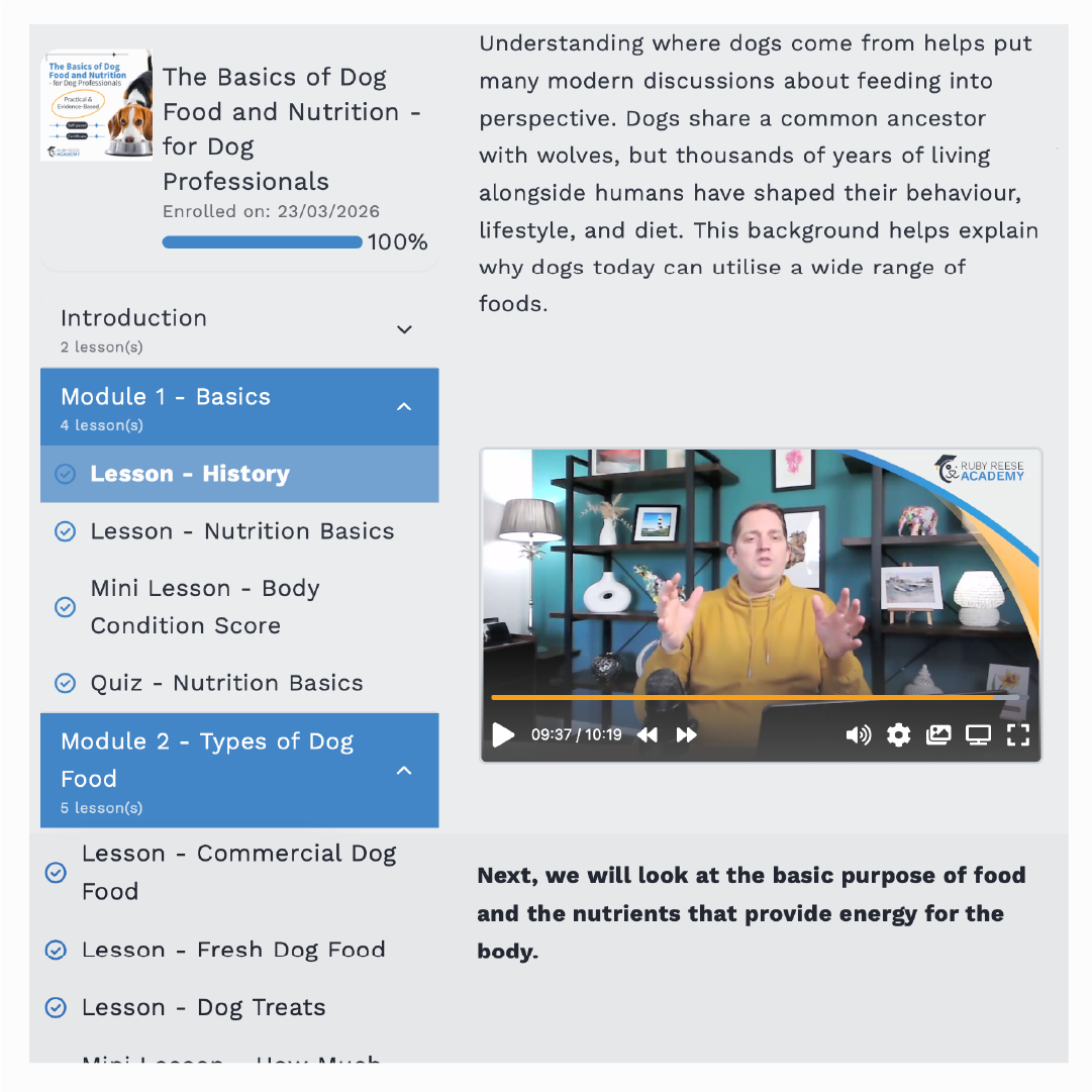 Preview Of dog nutrition course interface