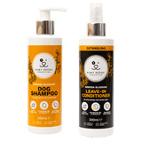 RUBY REESE MIMOSA BLOSSOM DOG SHAMPOO and RUBY REESE MIMOSA BLOSSOM LEAVE-IN CONDITIONER for dogs placed side by side