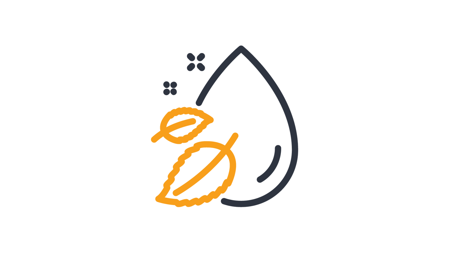 Icon of a oil droplet with two leaf-like shapes with serrated edges