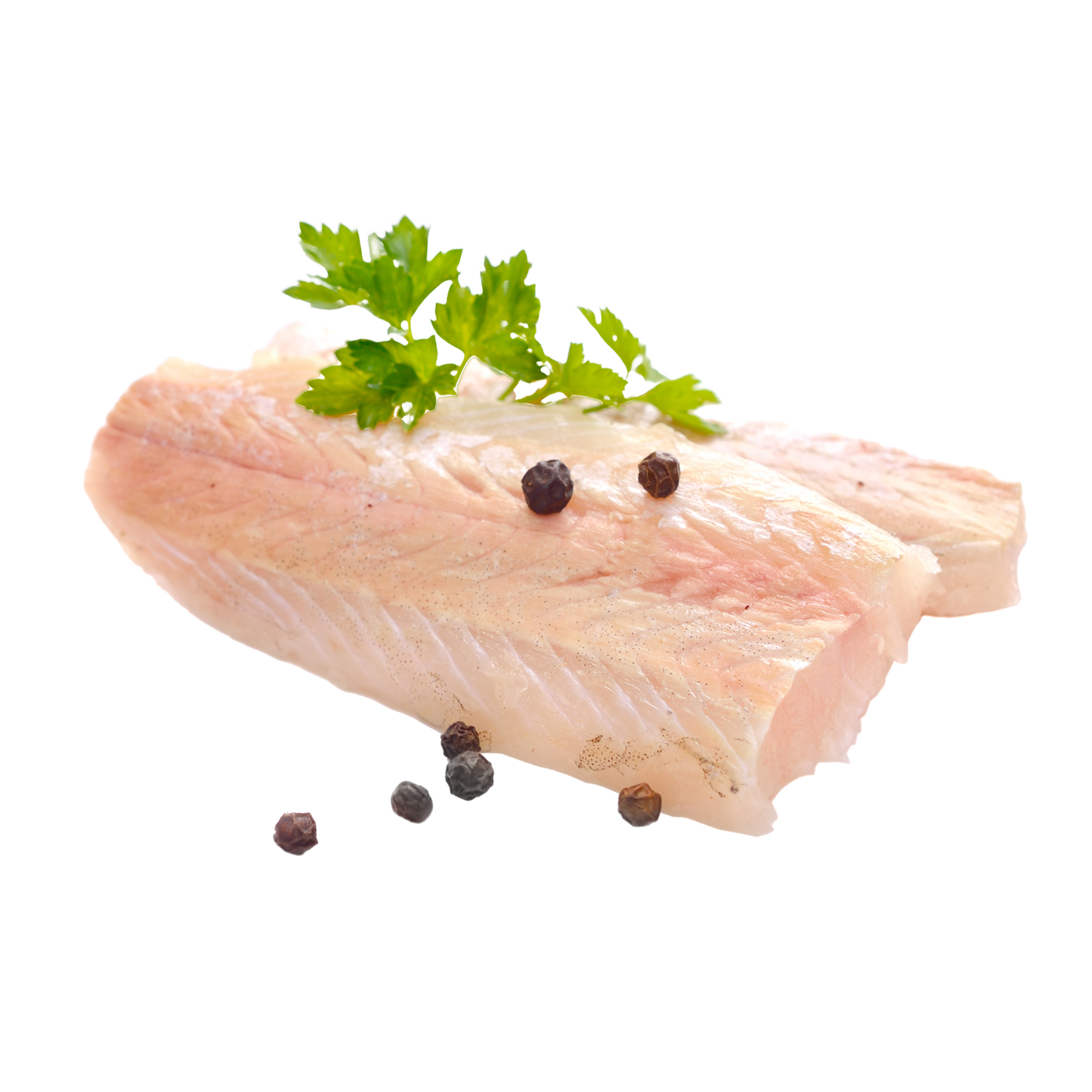A fillet of white fish with no skin.